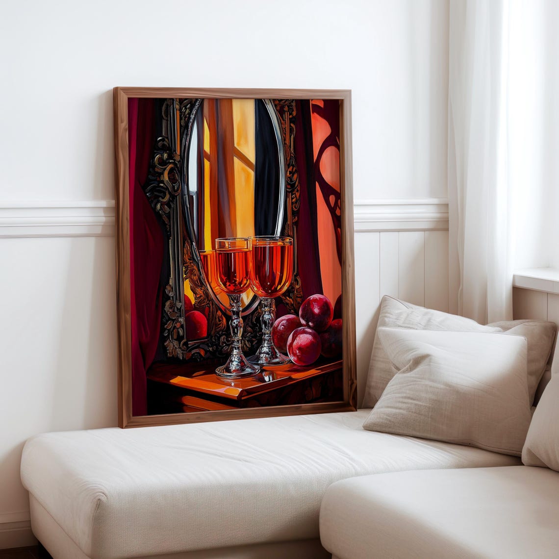 Audrey Flack Inspired Red Wine Glasses Plums Ornate Mirror Art Print