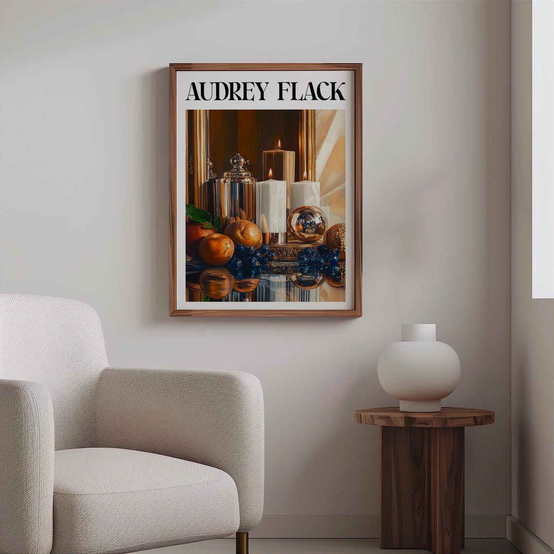Audrey Flack Inspired Pillar Candles Silver Carafe Golden Glow Poster - Image 2