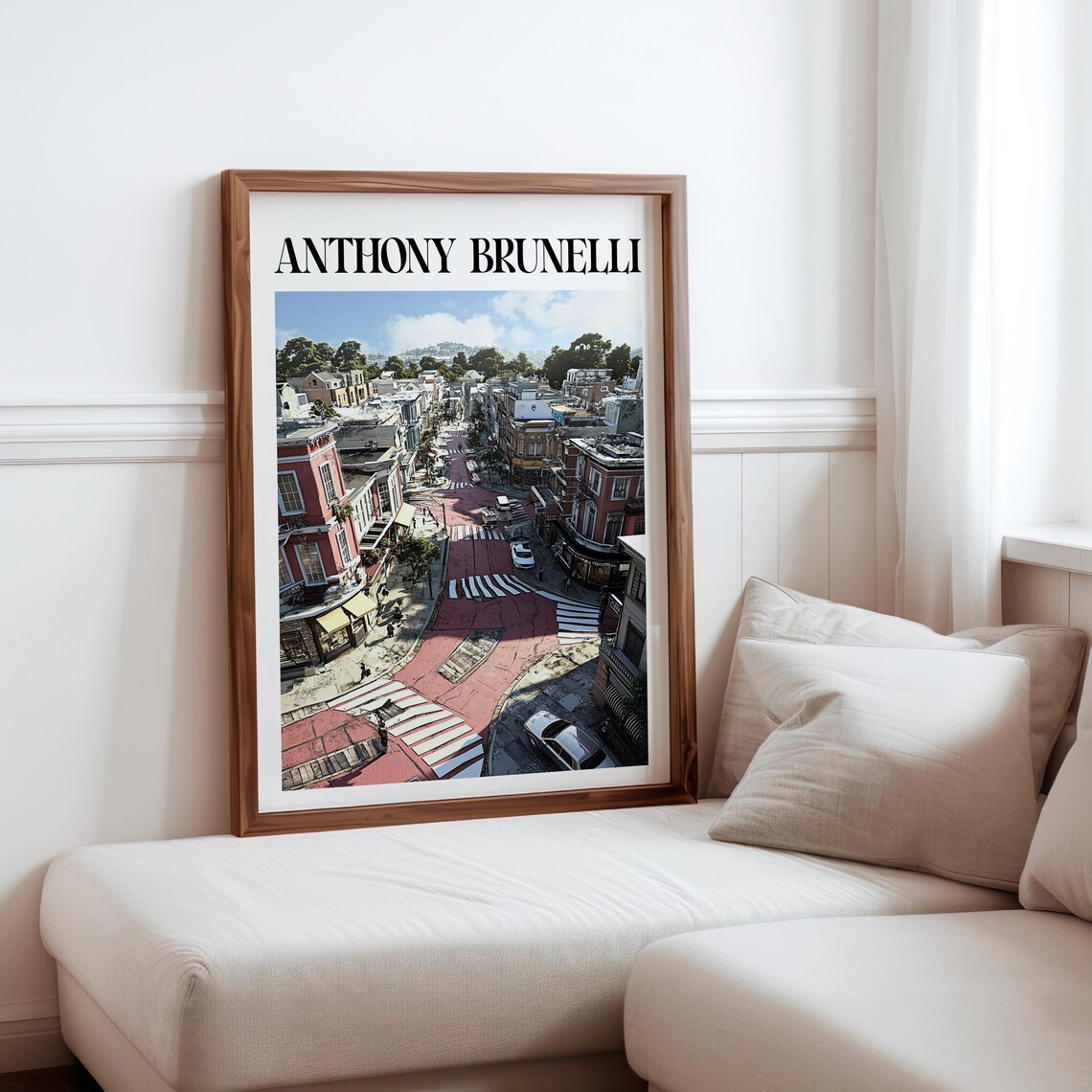 Anthony Brunelli Inspired Aerial City Street Pink Crosswalks Art Print