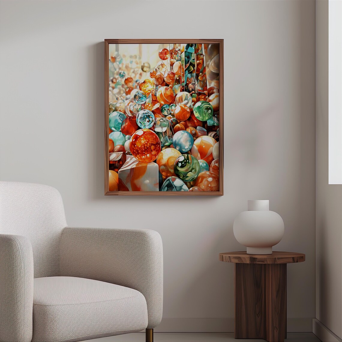Dense Glass Marbles Orange Teal Blue Vivid Photorealism Art Poster - Image 2