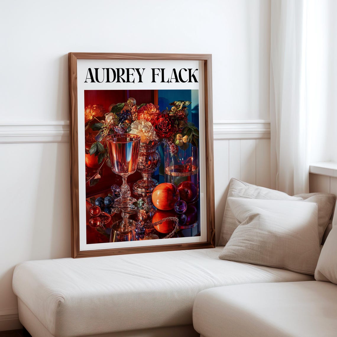 Audrey Flack Crystal Goblets Roses Peaches Red Blue Light Print