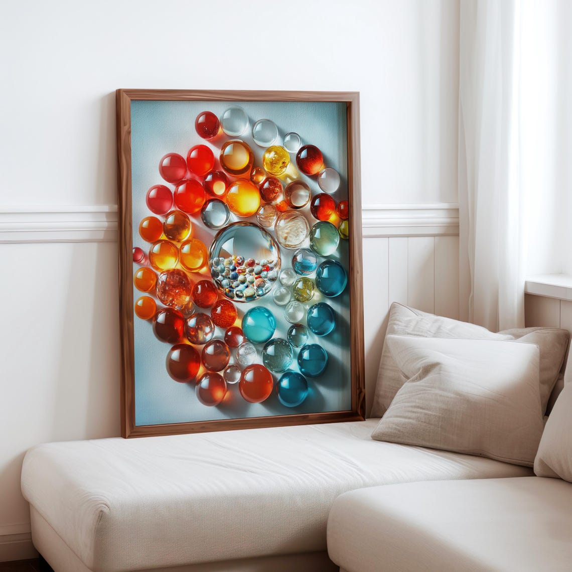 Circular Cluster Colorful Glass Marbles Beads Photorealism Poster