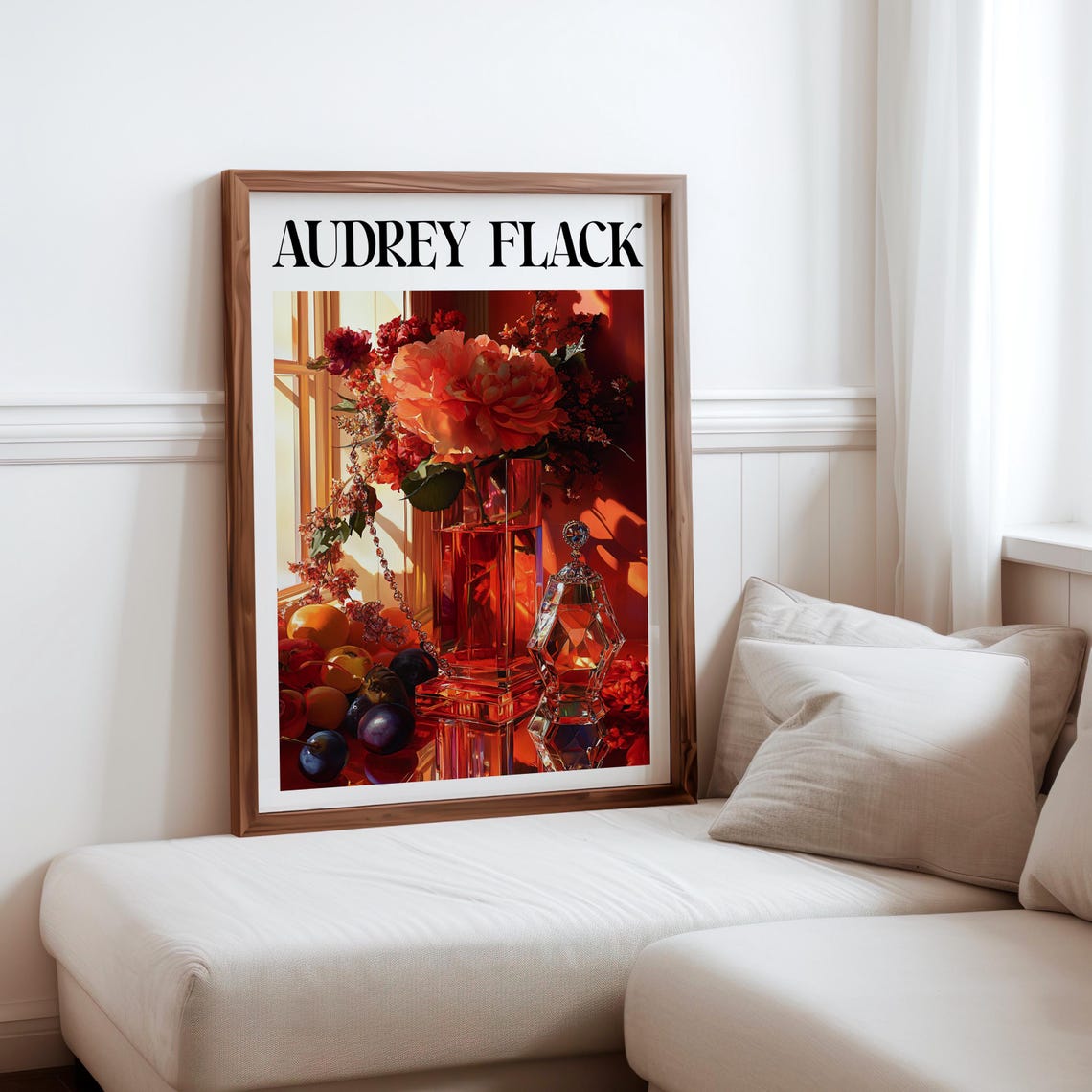 Audrey Flack Peony Vase Crystal Perfume Plums Sunlit Still Life Print