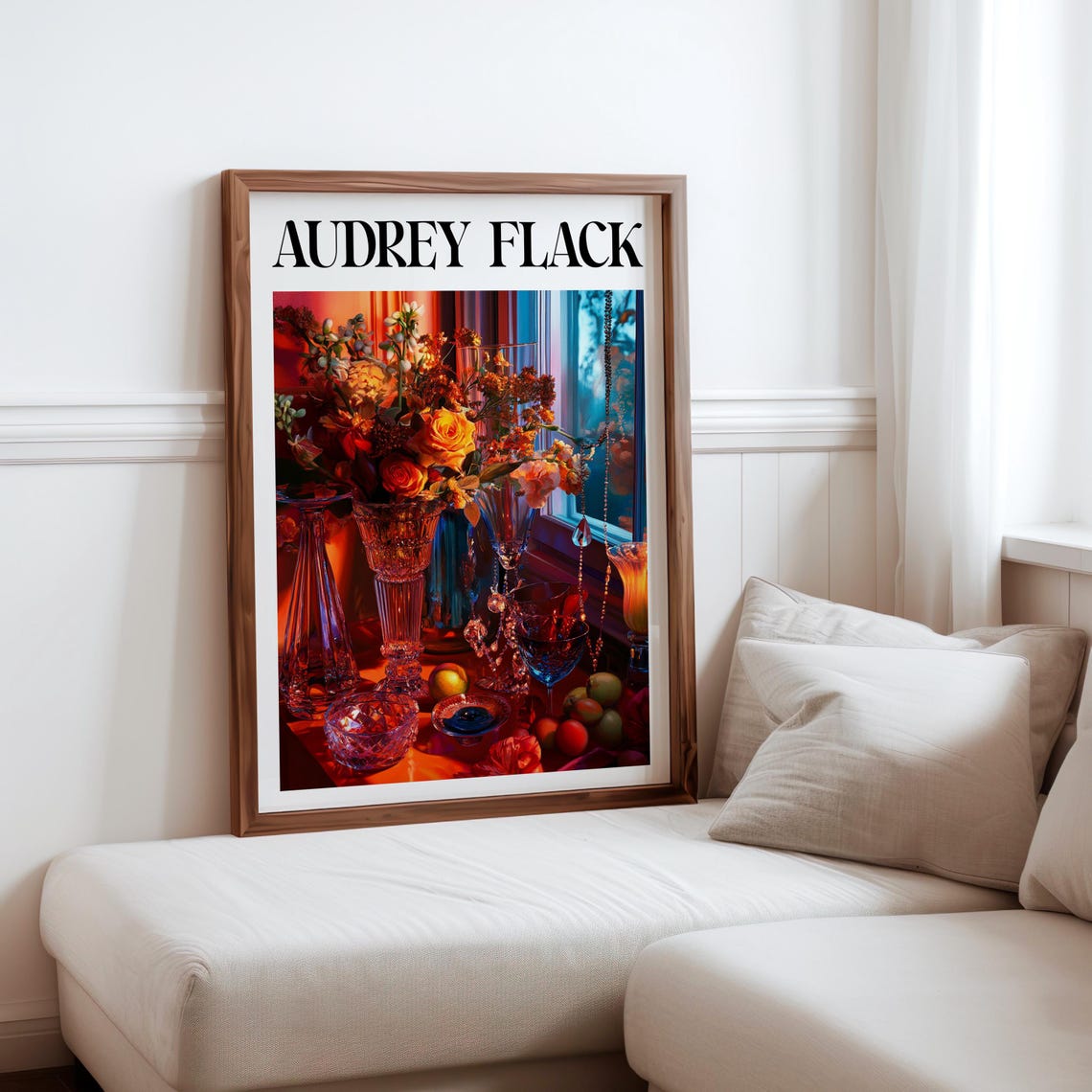Audrey Flack Crystal Vases Roses Peaches Window Light Still Life Print