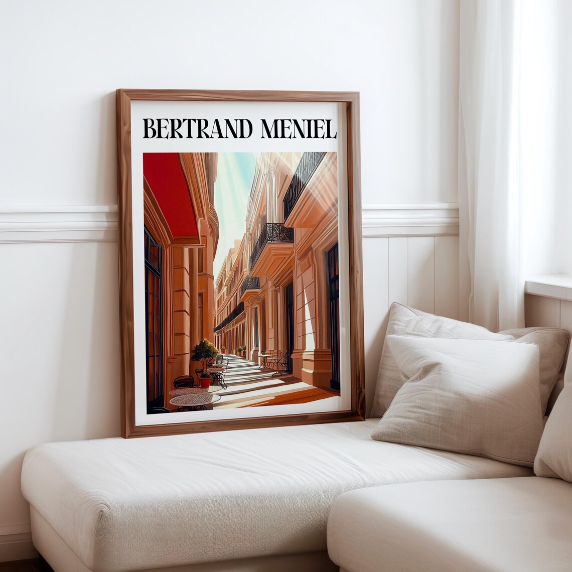 Bertrand Meniel Inspired Red Awning Cafe Alley Sunlit Facades Poster