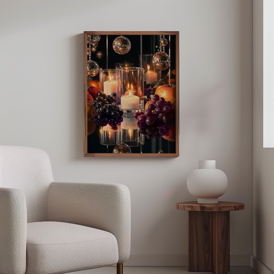 Candle Hurricanes Grapes Hanging Mirror Balls Still Life Art Print - Image 2