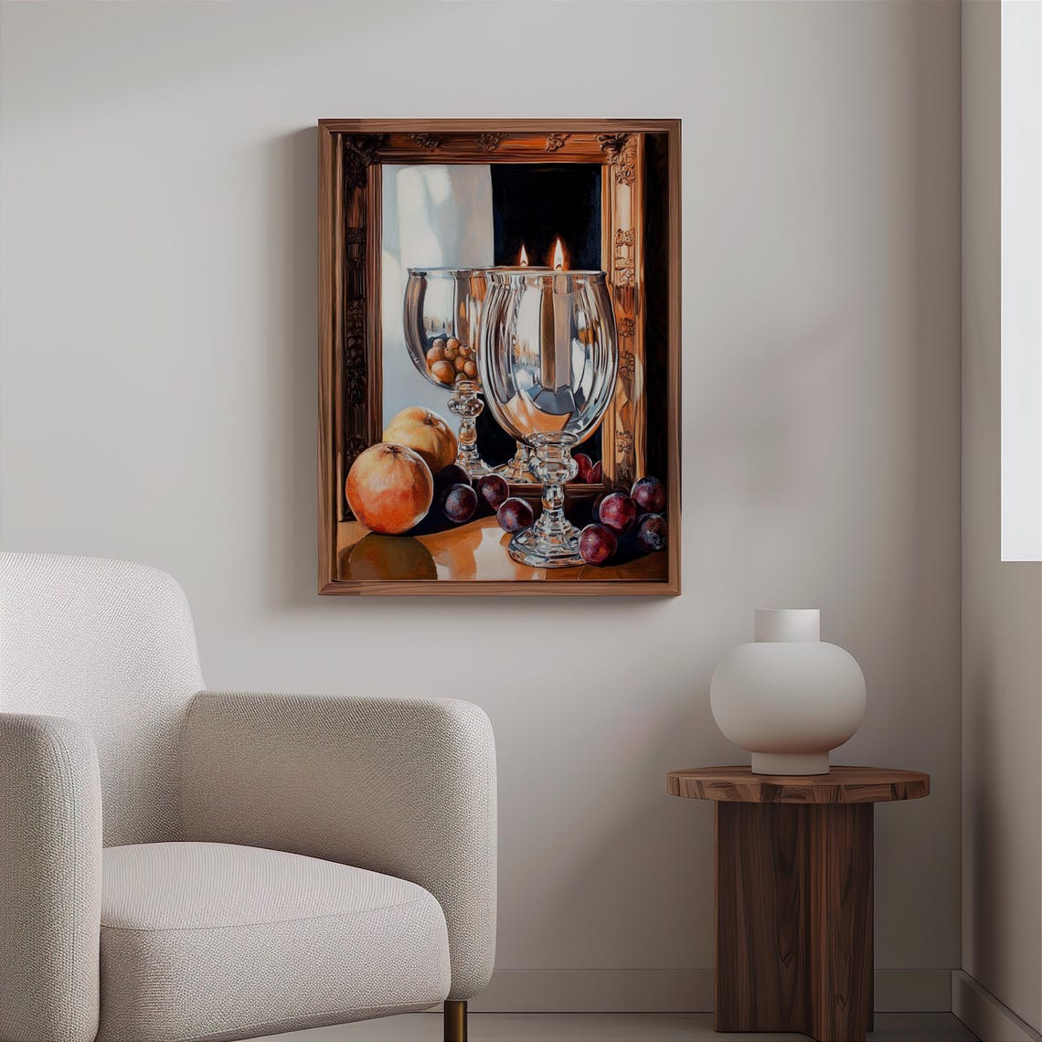 Large Crystal Goblets Candles Peaches Plums Gilt Mirror Art Print - Image 2