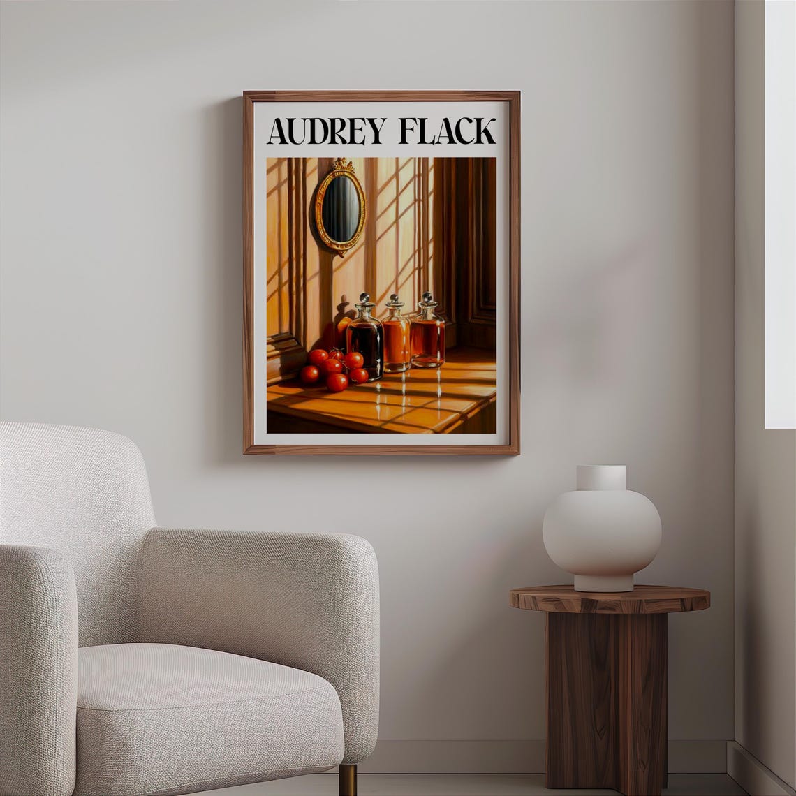 Audrey Flack Amber Bottles Tomatoes Sunlit Sill Still Life Poster - Image 2