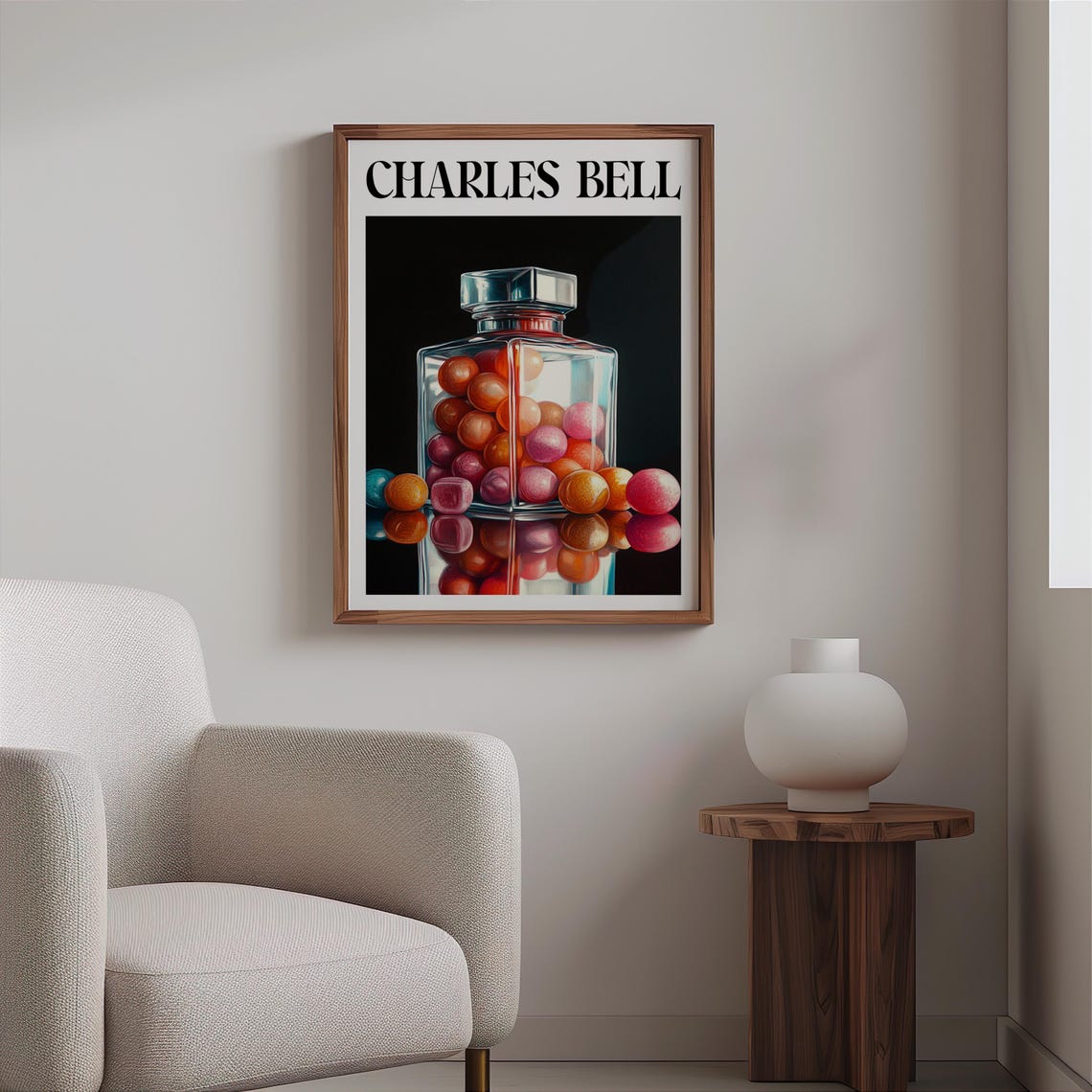 Charles Bell Inspired Decanter Pink Orange Gumballs Black Art Poster - Image 2