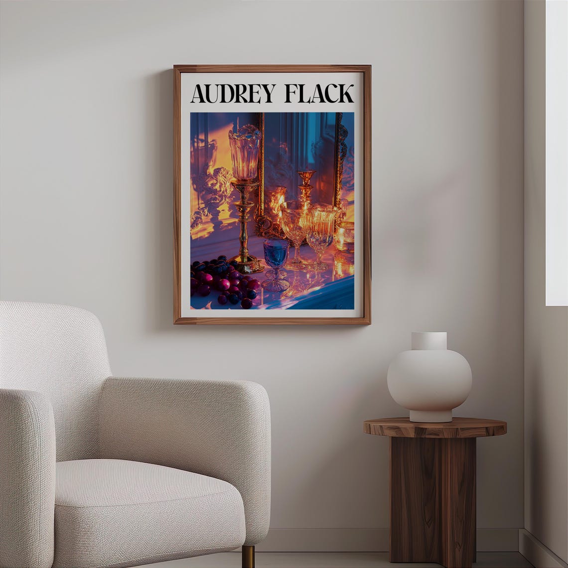 Audrey Flack Inspired Crystal Goblets Sunset Grapes Mirror Poster - Image 2