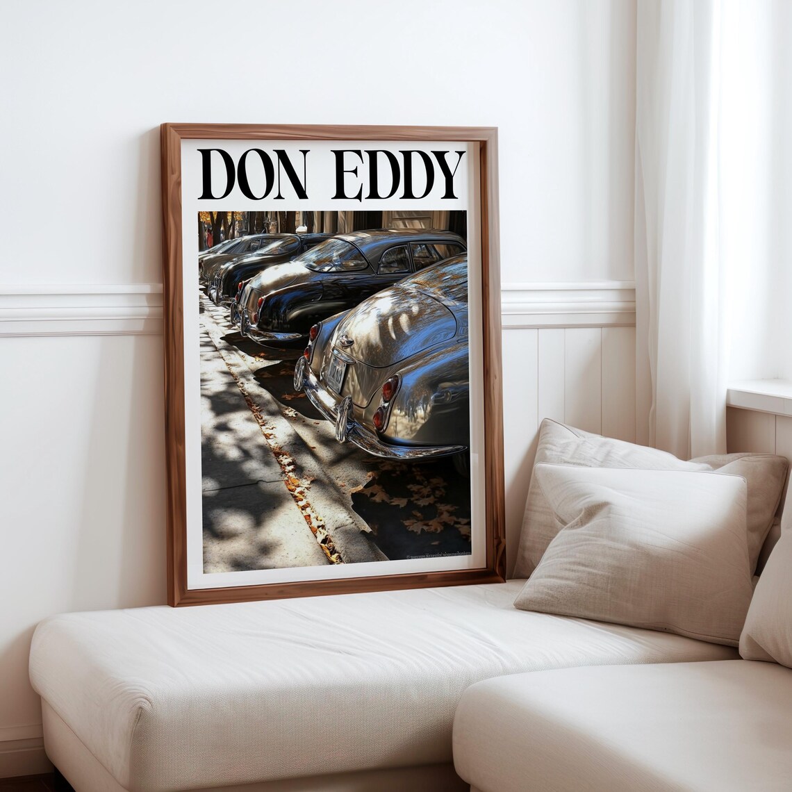 Don Eddy Inspired Row Of Classic Cars Curb Autumn Leaves Glow Poster