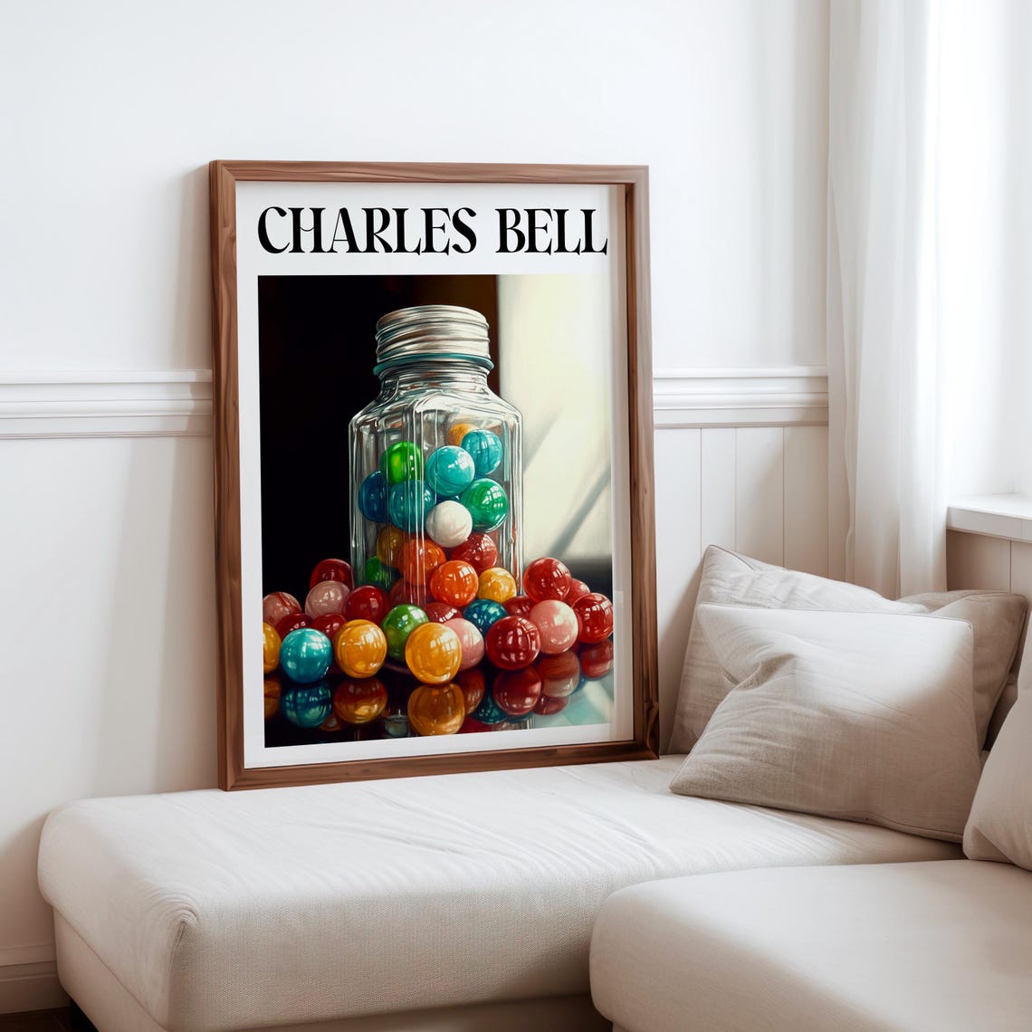Charles Bell Inspired Candy Jar Blue Red Gumballs Black Pop Art Poster