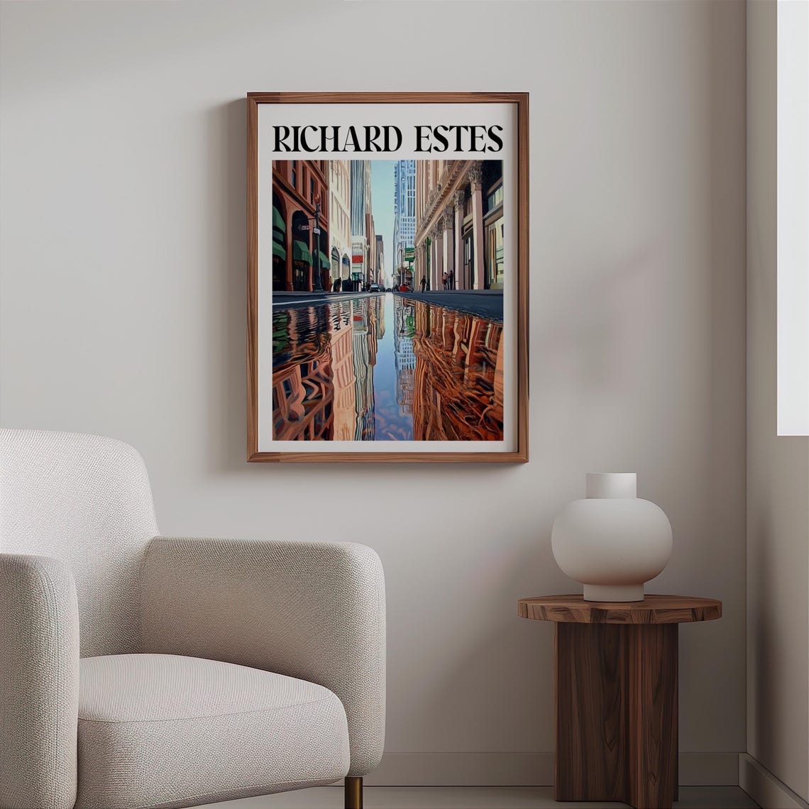 Richard Estes City Buildings Reflected Rain Puddle Urban Art Poster - Image 2