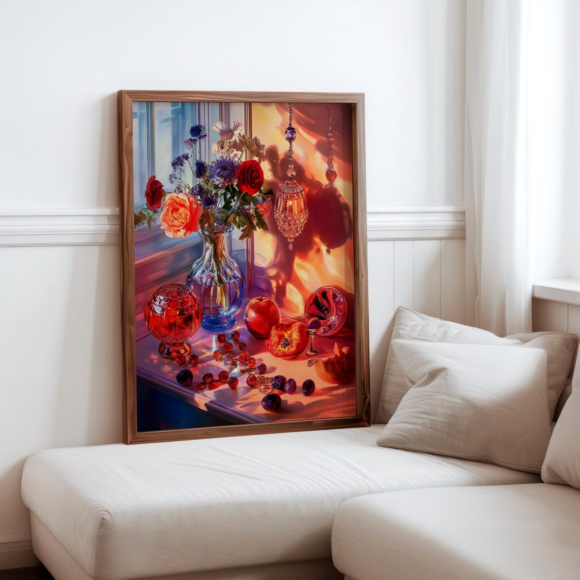 Roses in Glass Vase with Fruit and Beads Still Life Poster Art