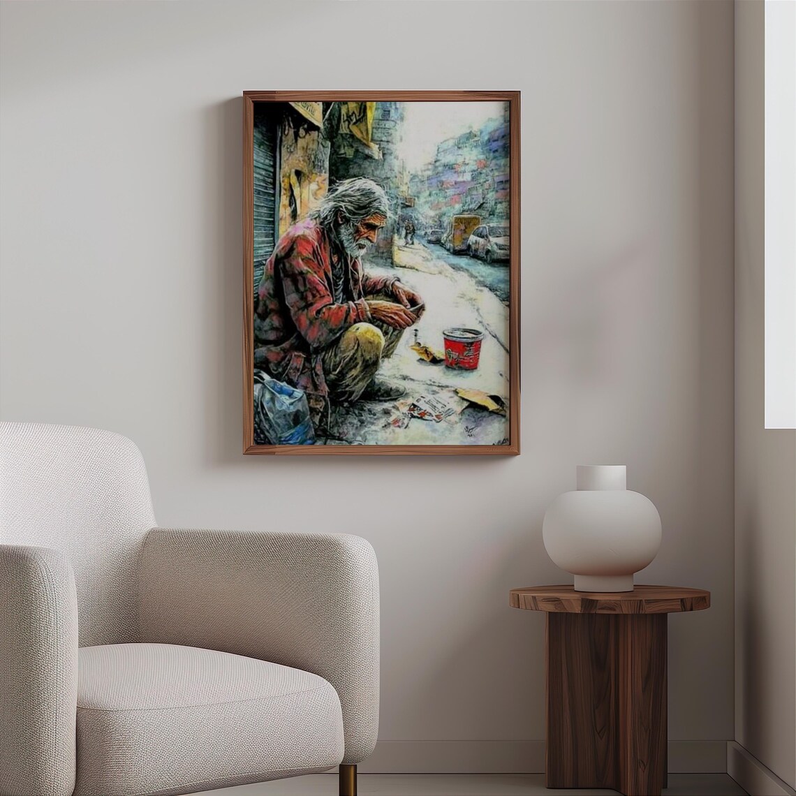 Elderly Man Red Jacket Street Portrait Photorealistic City Poster - Image 2