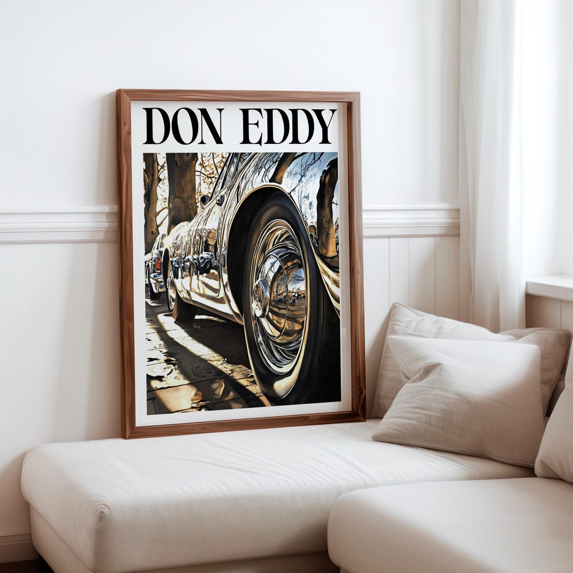 Don Eddy Style Black Vintage Car Chrome Wheel Tree Reflection Poster