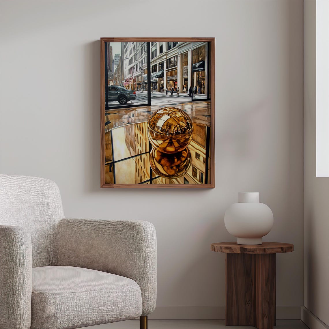 Photorealistic Golden Chrome Sphere Sculpture Storefront Poster - Image 2