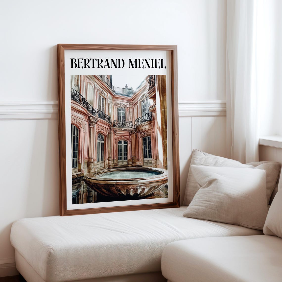 Bertrand Meniel Inspired Pink Mansion Courtyard Stone Fountain Poster