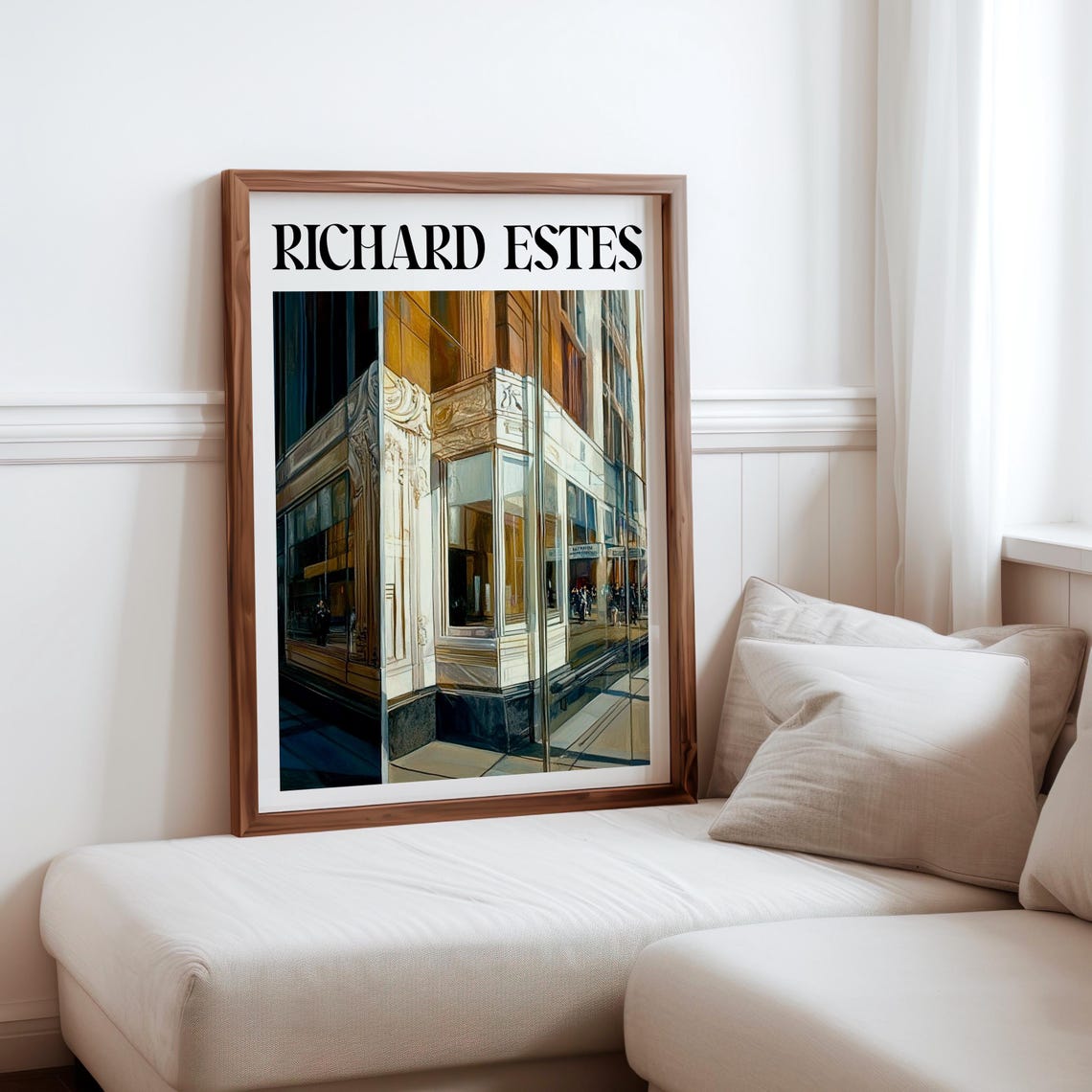 Richard Estes Inspired Ornate Building Glass Reflection Print