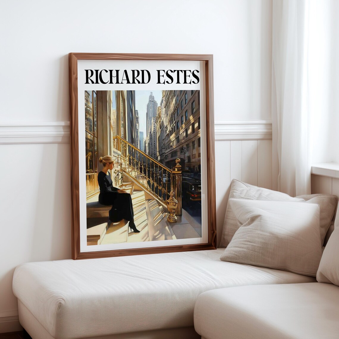 Woman On Golden Steps City Street Photorealism Urban Lifestyle Poster