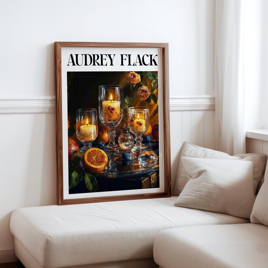 Audrey Flack Inspired Candle Goblets Orange Slices Roses Poster