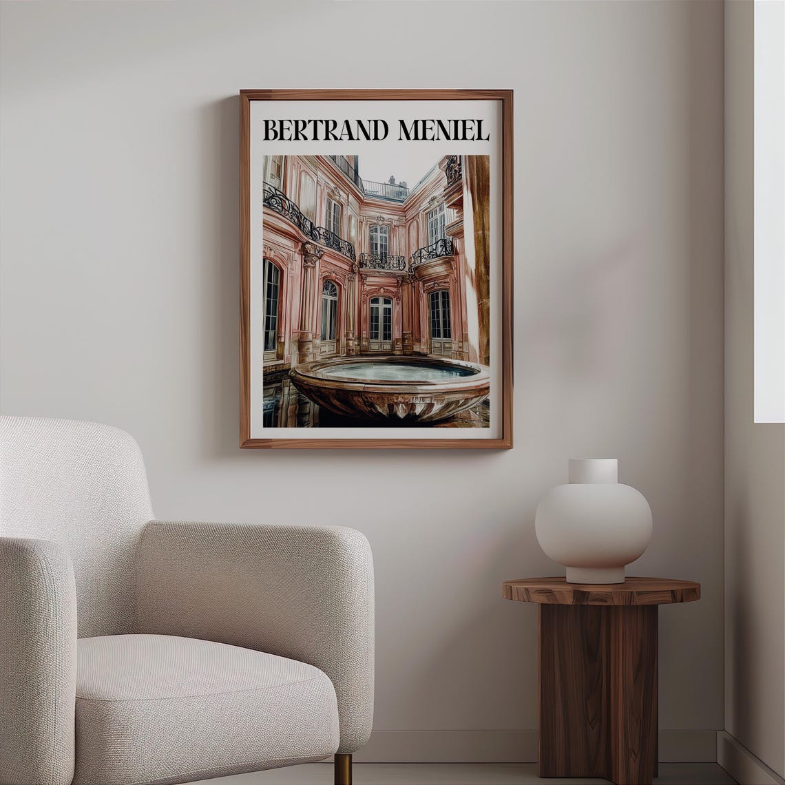Bertrand Meniel Inspired Pink Mansion Courtyard Stone Fountain Poster - Image 2