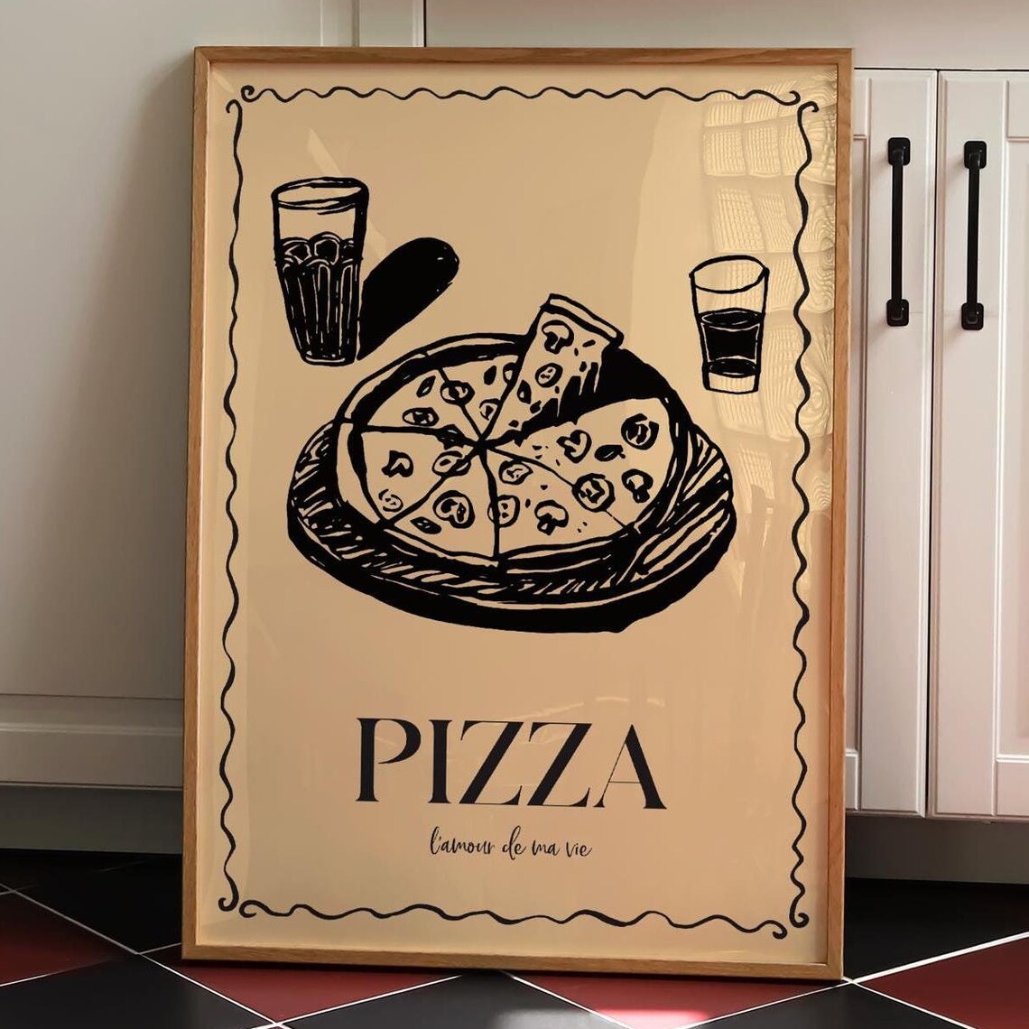 Pizza Lamour De Ma Vie Cream Retro Italian Kitchen Wall Print