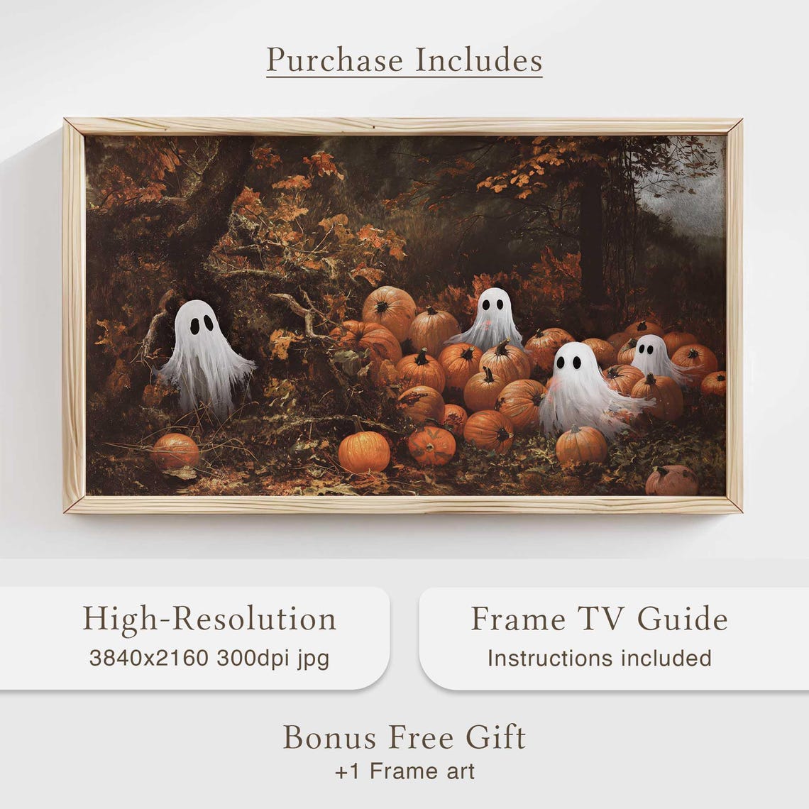 Cheerful Ghosts in Pumpkin Patch Fall Harvest Cute Spooky Poster - Image 4