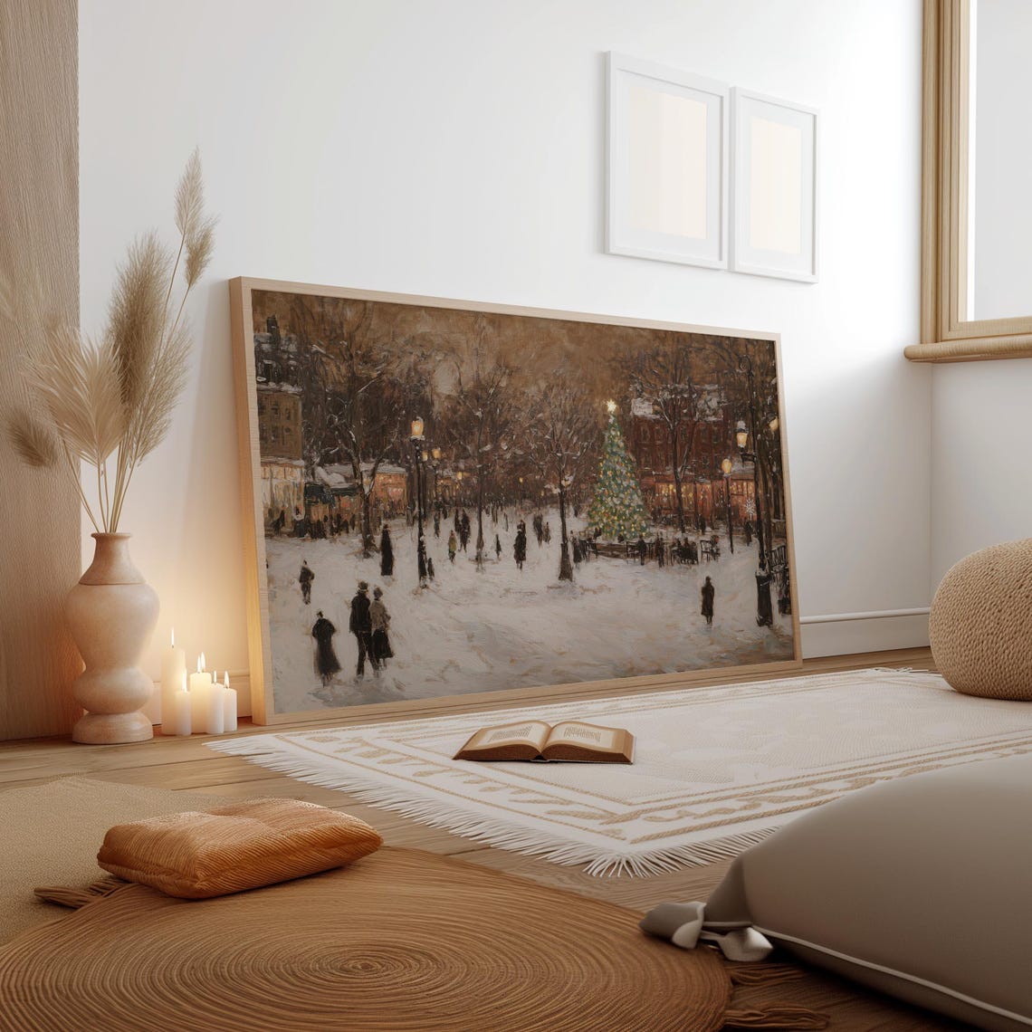 Impressionist Snowy City Square Christmas Tree Evening Poster - Image 4