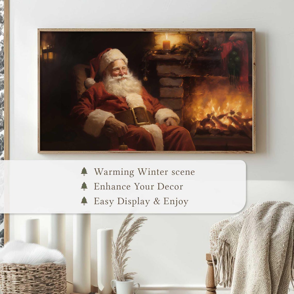 Santa Claus Resting By Cozy Fireplace Christmas Eve Wall Art - Image 4