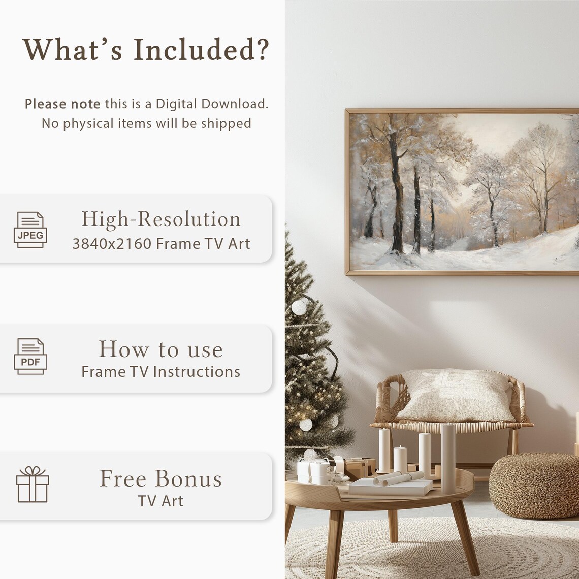 Golden Winter Forest with Snowy Path Luminous Landscape Watercolor Poster - Image 5