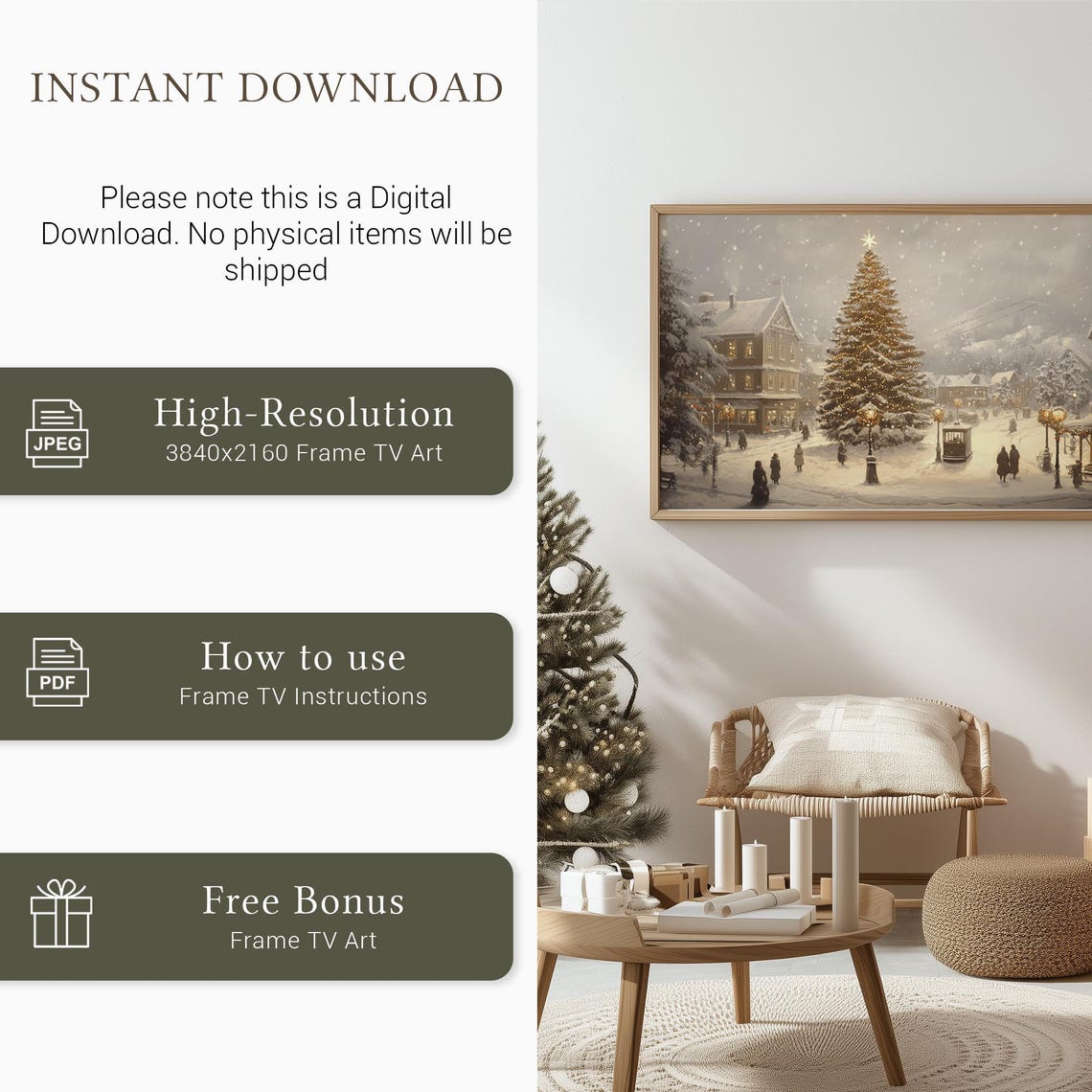 Snowy Mountain Village Christmas Tree and Trolley Scene Poster - Image 5