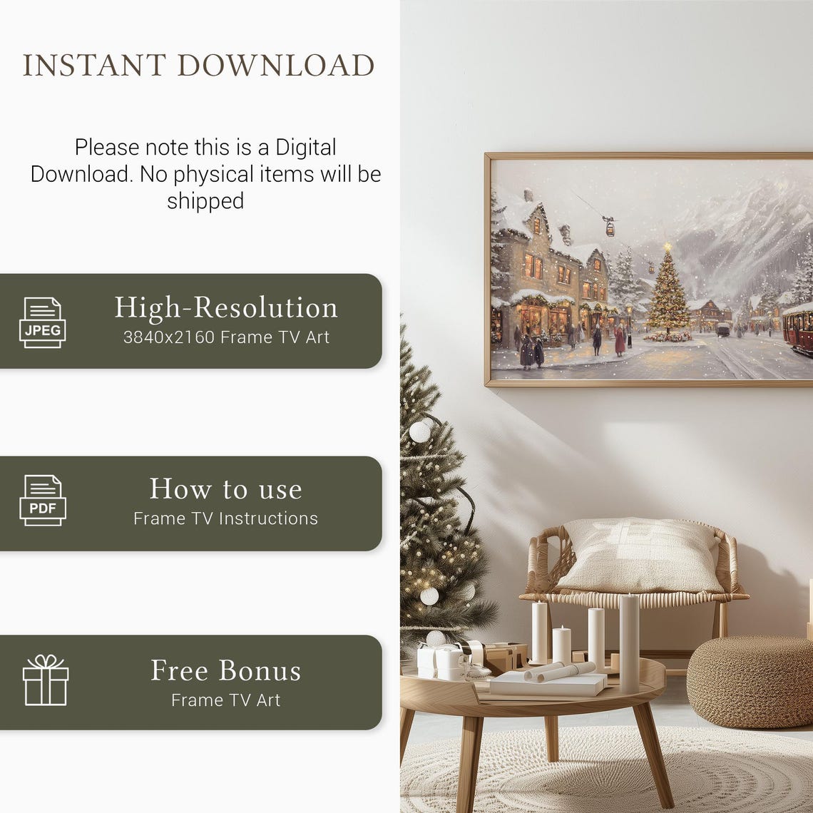 Frame Tv Art Christmas Frame Tv Art 4k Winter Painting Tv Art Vintage Landscape Village Painting Tv Wallpaper - Image 5
