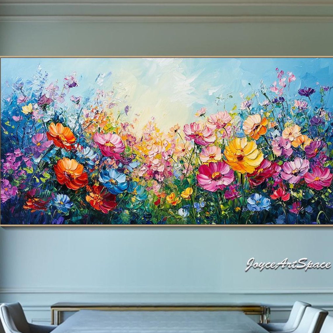 Bright Wildflower Meadow Sunny Sky Textured 3D Floral Art Poster