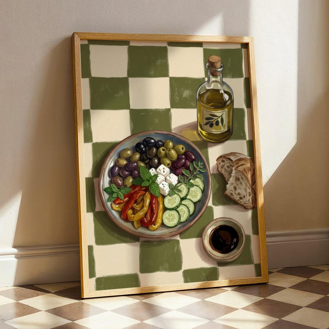 Mediterranean Antipasti Olives Feta Rustic Italian Kitchen Poster