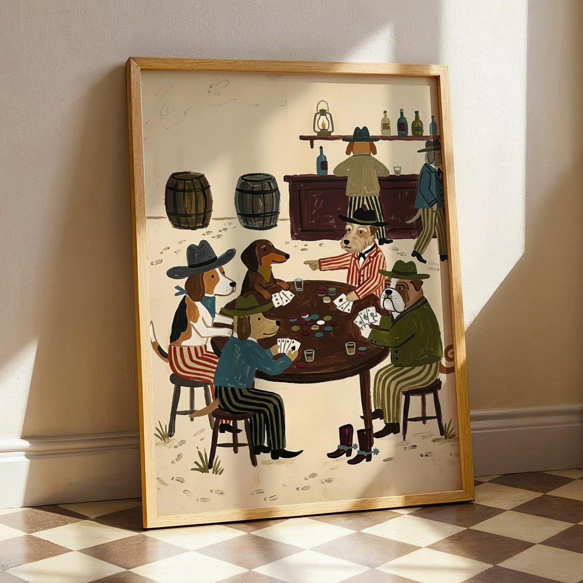 Cowboy Dogs Playing Poker Western Saloon Funny Animal Poster