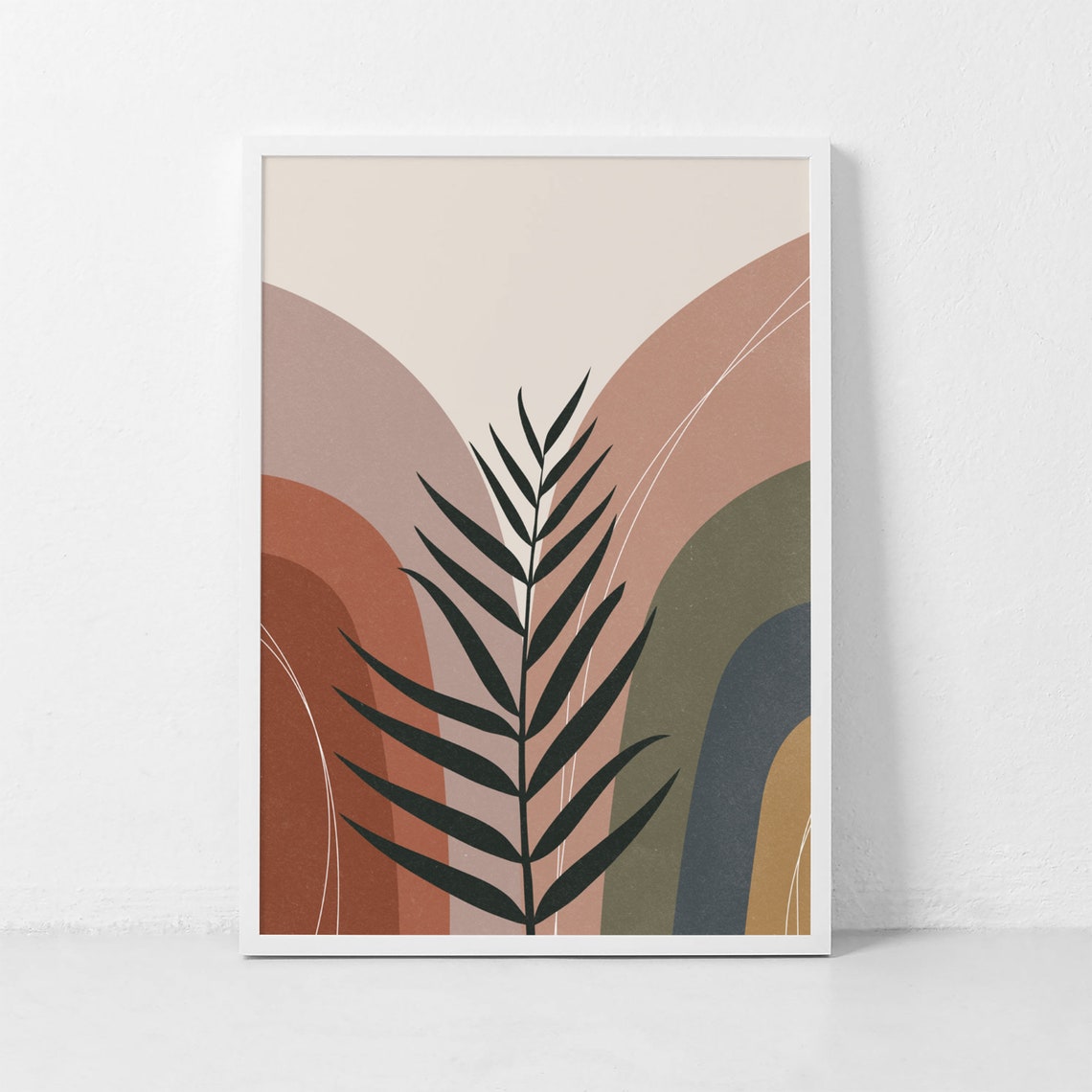 Black Fern Frond Abstract Arches Terracotta Boho Modern Wall Art
