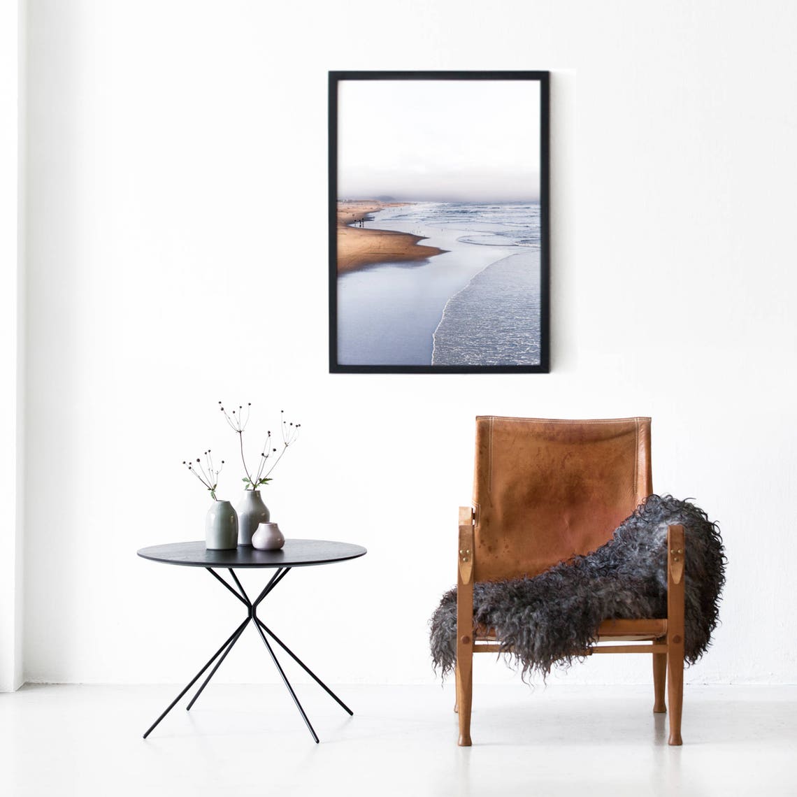 Misty Beach Shoreline Curve Soft Ocean Seascape Photo Poster - Image 3