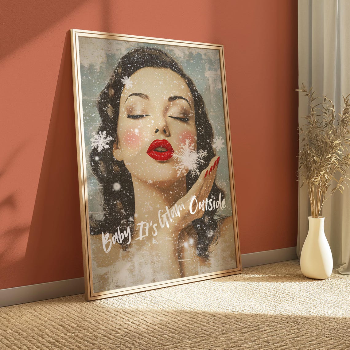 Baby Its Glam Outside Retro Winter Glamour Snowflake Art Poster - Image 2