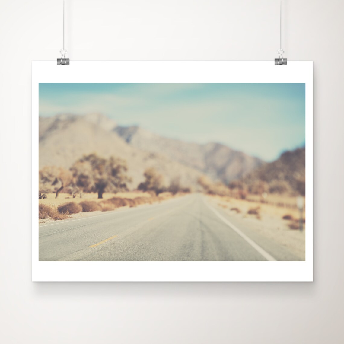 Desert Road to Mountains Warm Vintage Road Trip Photography Poster