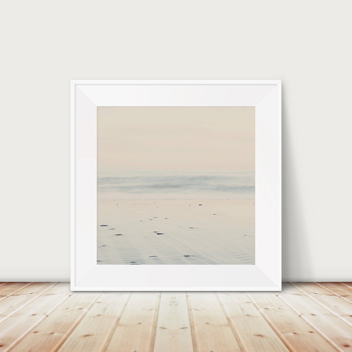 Serene Minimalist Beach Photography Print in Soft Pale Tones