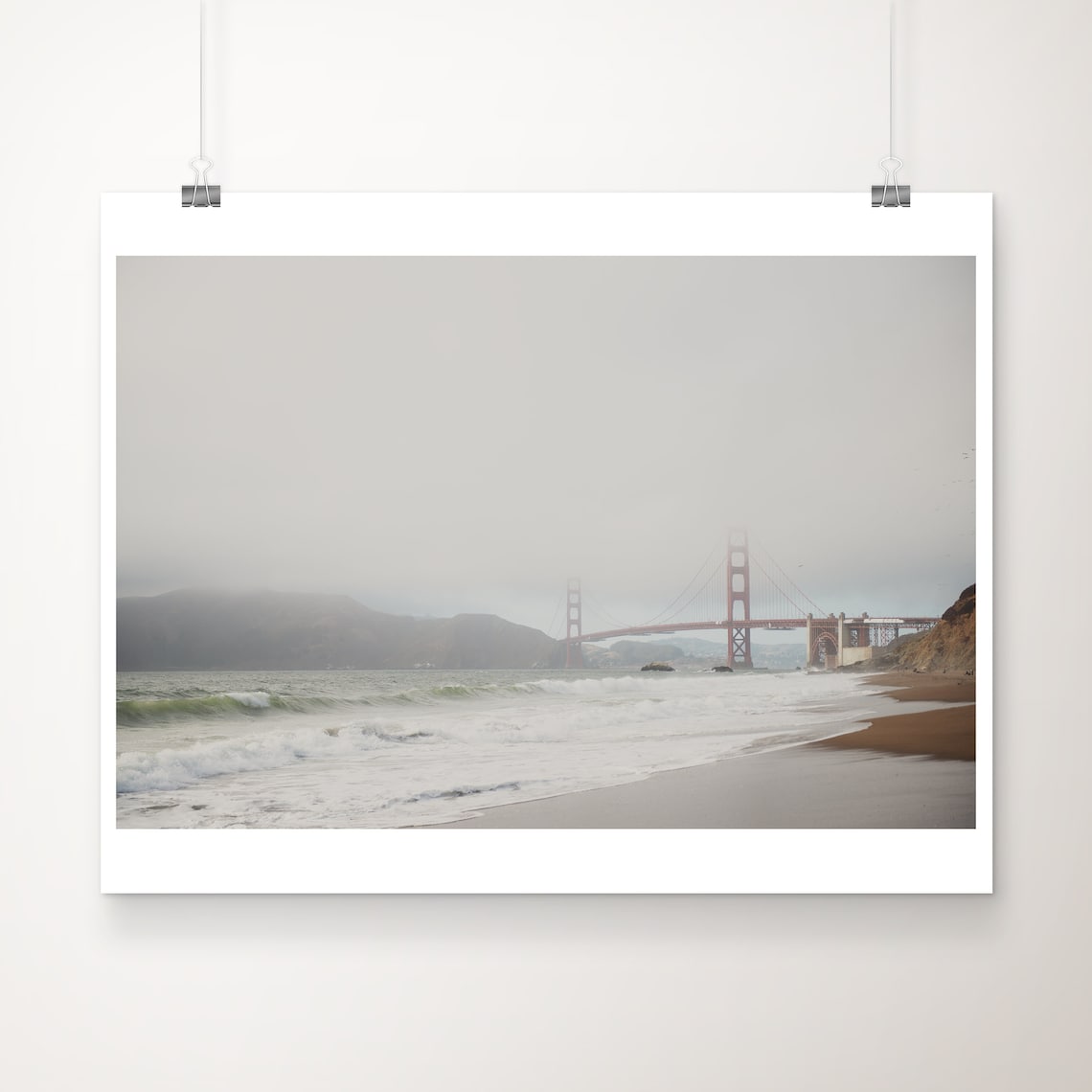 Foggy Golden Gate Bridge San Francisco Beach Waves Photo Poster