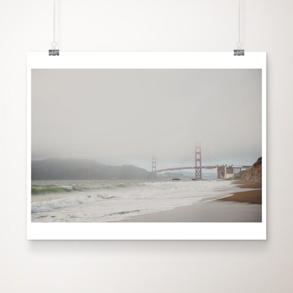 Foggy Golden Gate Bridge San Francisco Beach Waves Photo Poster
