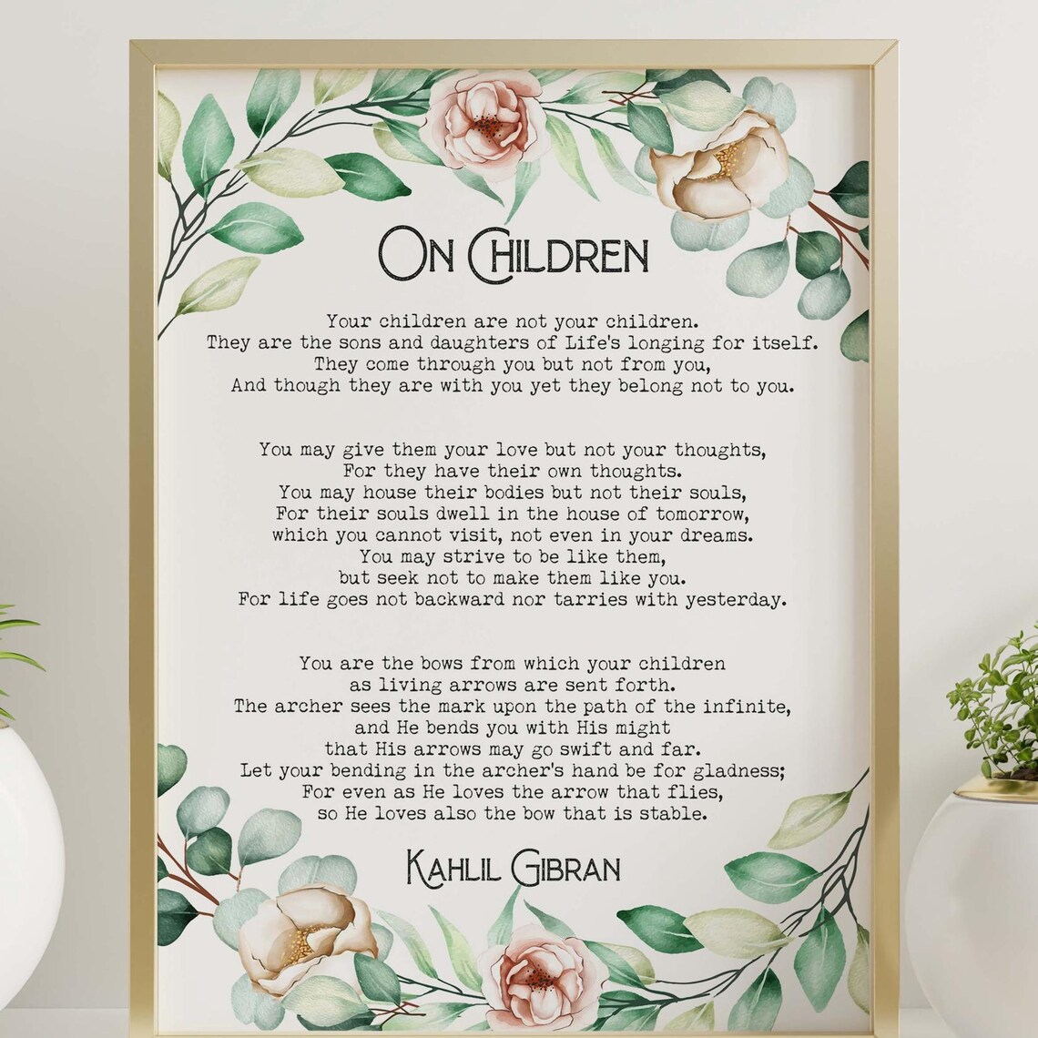 Kahlil Gibran On Children Full Poem Floral New Mom Gift Poster