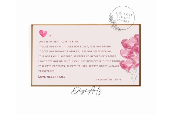 Frame Tv Christian Art Bible Verse 1 Corinthians 13 Scripture Love Is Patient Bible Quote Frame Tv Love Never Fails Christian Gift