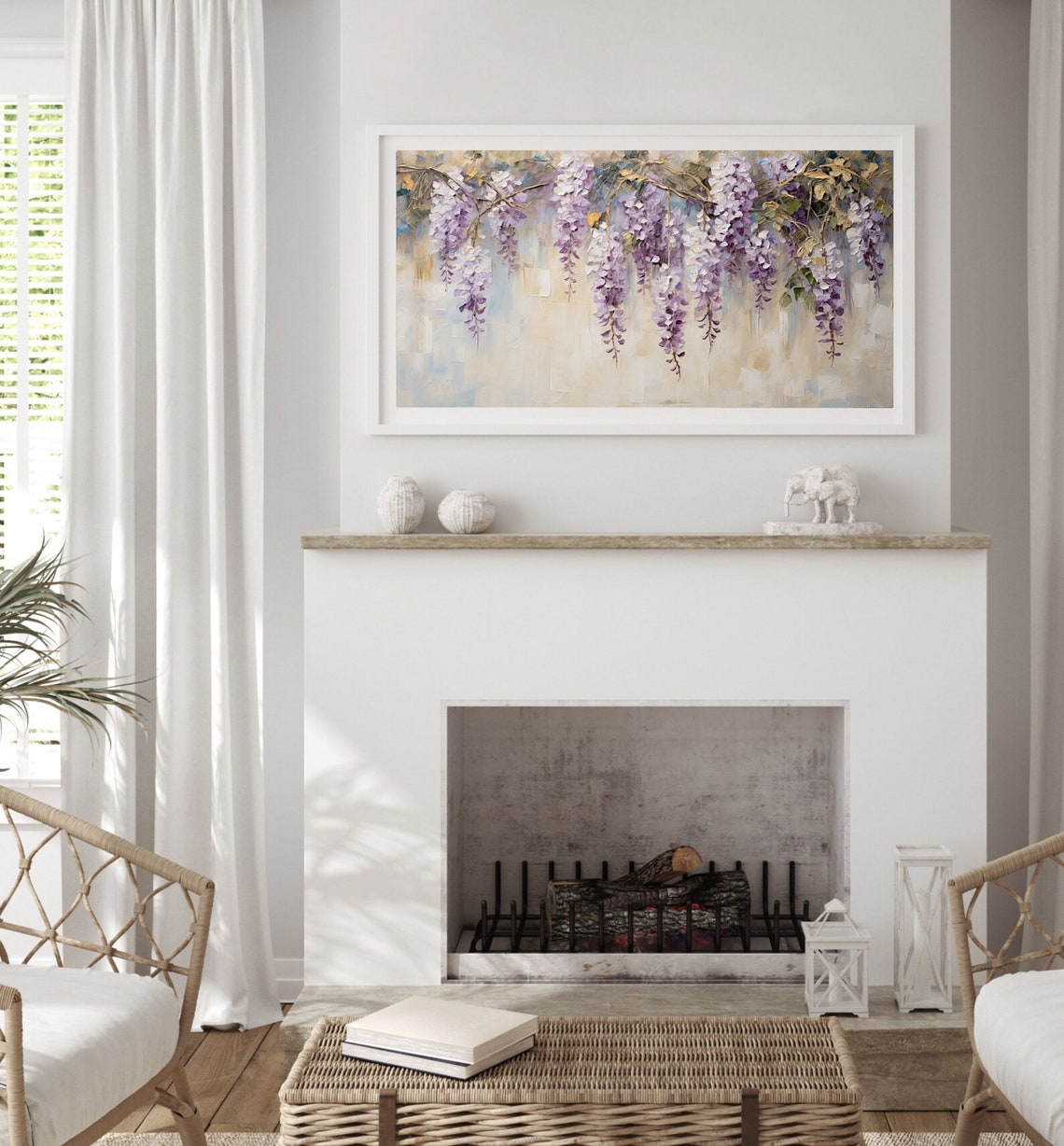 Frame Tv Vintage Wisteria Blooming Oil Painting Botanical Lilac Wisteria Still Life Frame Tv Deep In Blooms Purple Flower Home Decor - Image 3