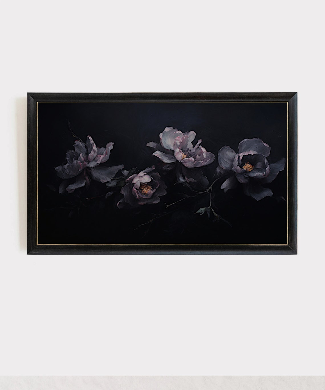 Moody Dark Floral Still Life With Dusky Peonies On Black Poster - Image 5