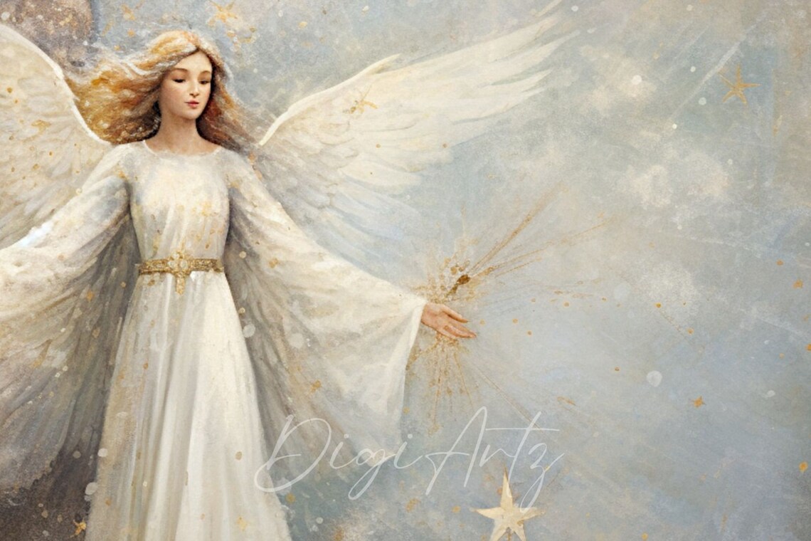 White Christmas Angel Golden Light Heavenly Holiday Season Poster - Image 6