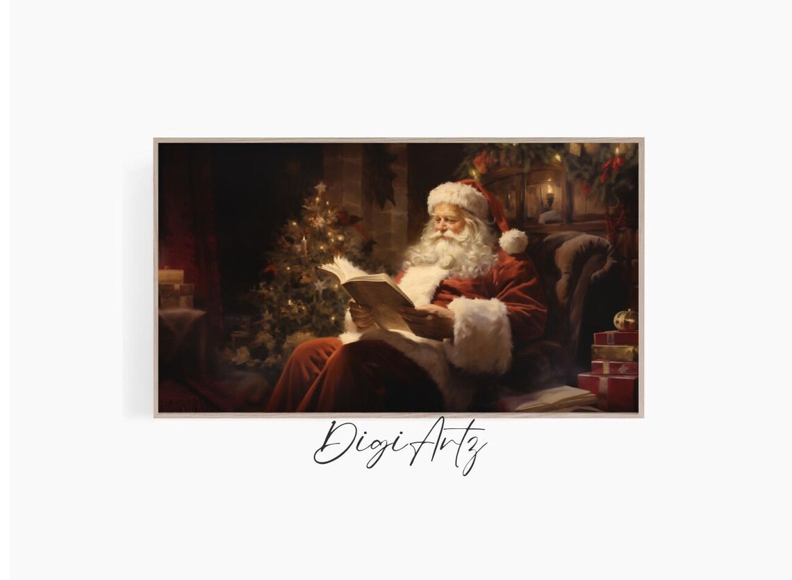 Santa Claus Reading By Fireplace Christmas Eve Cozy Holiday Poster