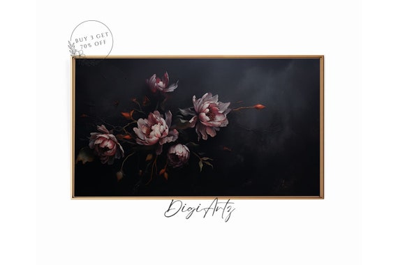Frame Tv Art Deep In Bloom Moody Floral Still Life Oil Painting Antique Dark Flower Print Botanical Wall Art Dark Academia Decor